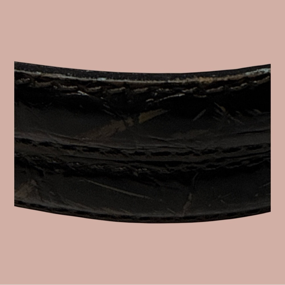 Embossed Leather (?) Dark Brown/Black Belt 1.25” W x 33” L Gold Buckle - Picture 3 of 4